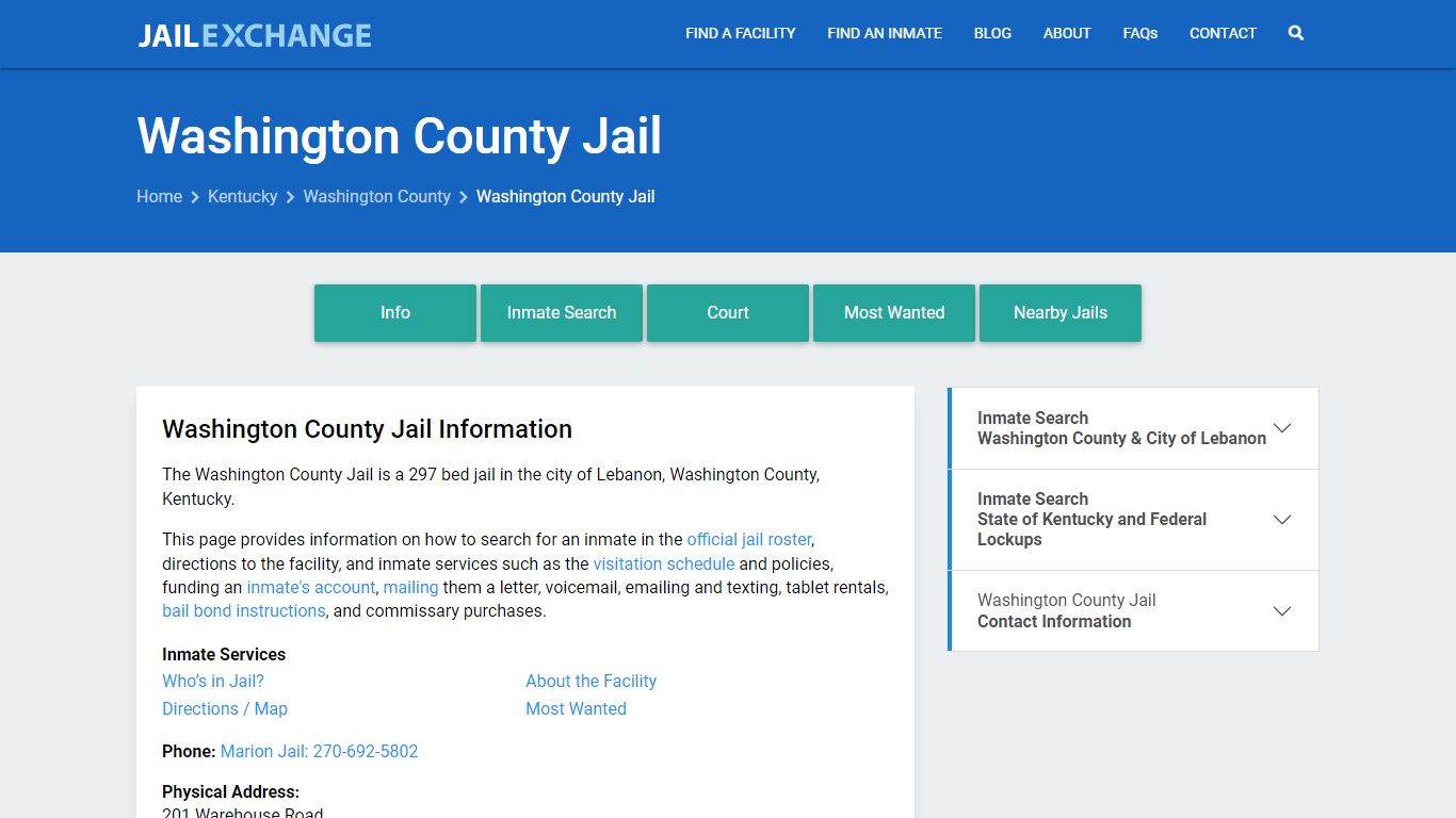 Washington County Jail, KY Inmate Search, Information